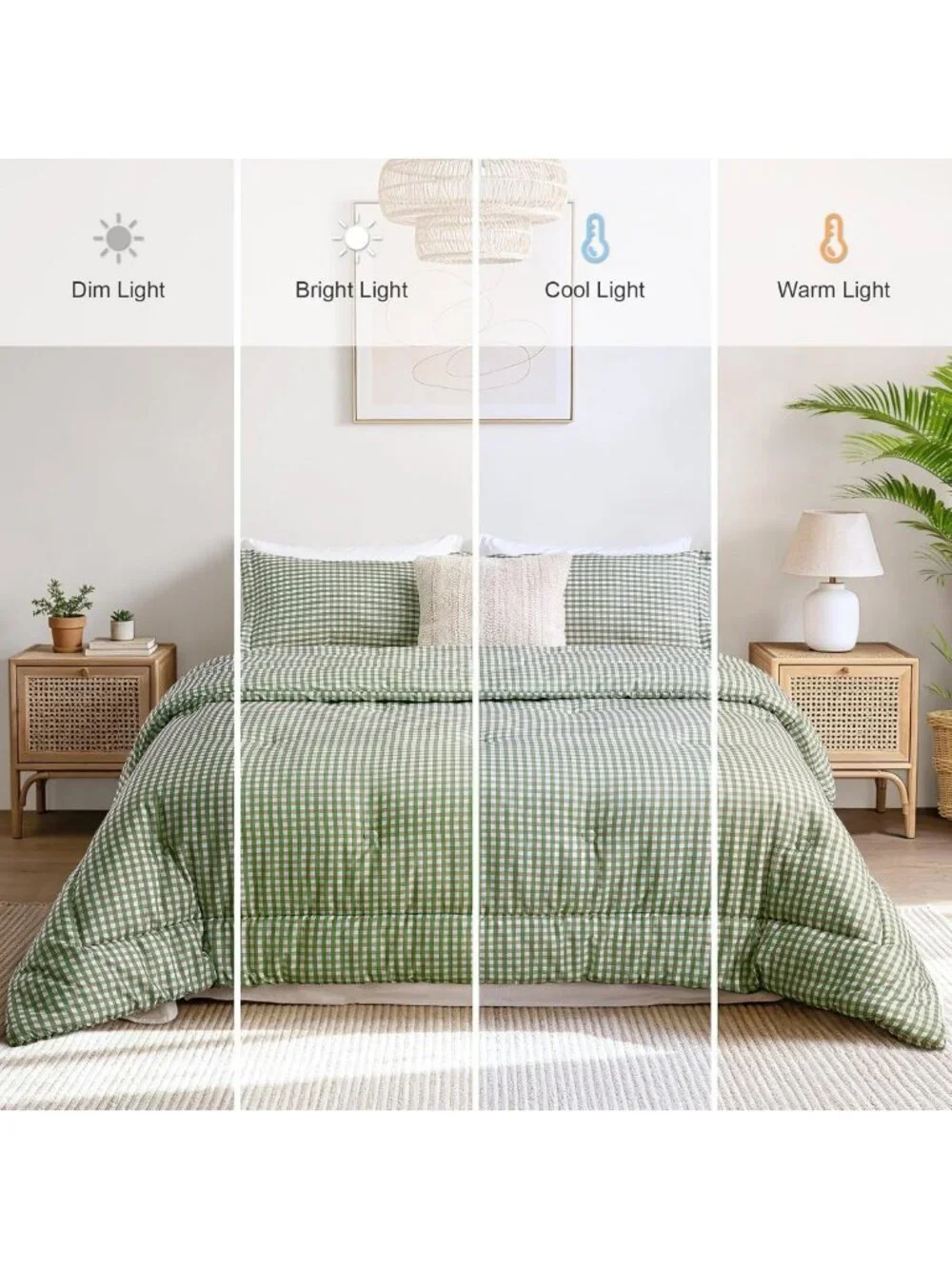 Cozy Twin XL Comforter Set, Fluffy Green Gingham Plaid Bedding, 3-Piece Set